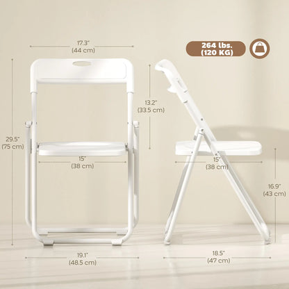 Chaises pliantes lot de 6, plastique avec cadre en acier, blanc