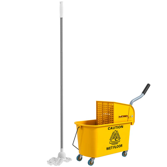 Mop Bucket with Wringer on Wheels, 21 Quart, Yellow