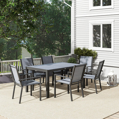 7 Piece Outdoor Dining Set, Rectangular Table, 6 Stackable Chairs Outdoor Dining Sets at Gallery Canada