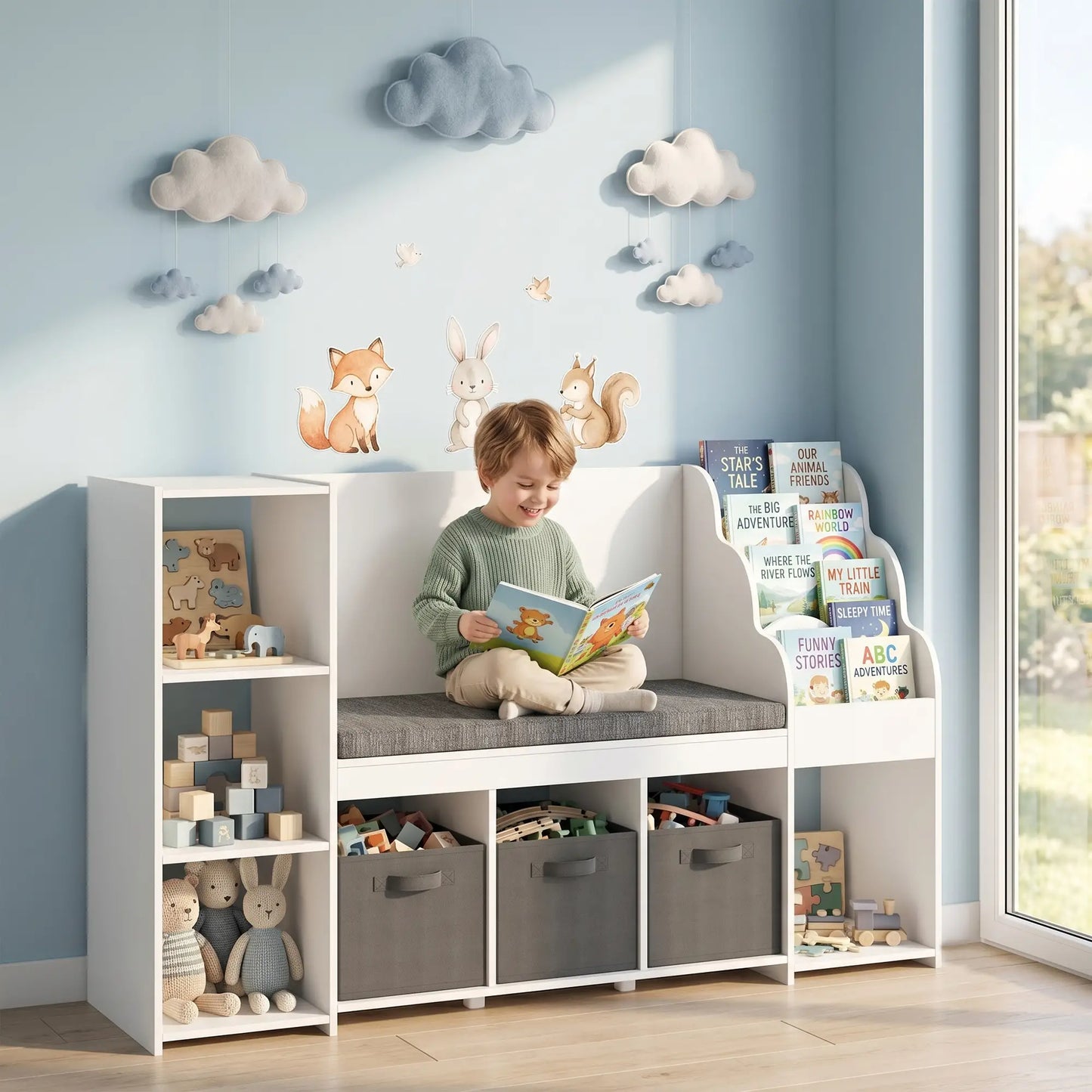 Kids Storage Shelf With Reading Nook, Toy Organizer, 3 Fabric Drawers, undefined Baby & Kids Storage at Gallery Canada