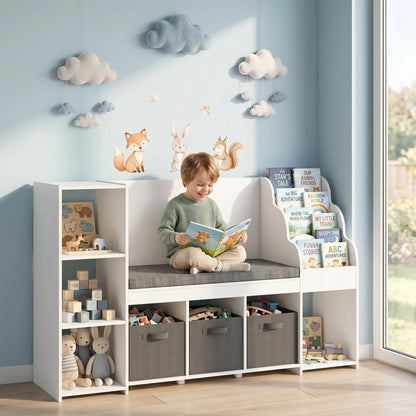 Kids Storage Shelf With Reading Nook, Toy Organizer, 3 Fabric Drawers, undefined Baby & Kids Storage at Gallery Canada