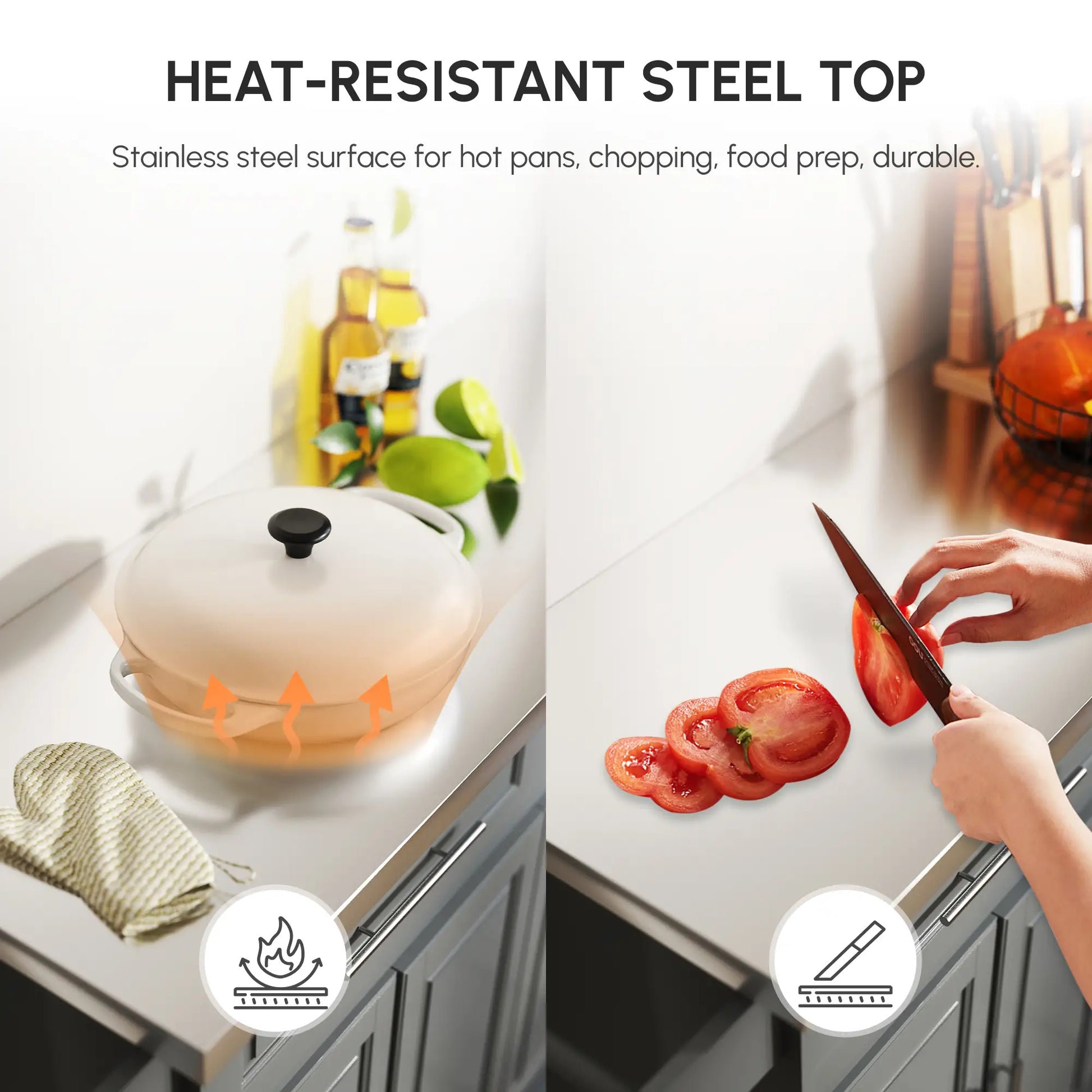 Rolling Kitchen Island with Storage and Stainless Steel Top, Kitchen Trolley with Drawers, Cabinets, Towel Rack Kitchen Islands & Kitchen Carts at Gallery Canada