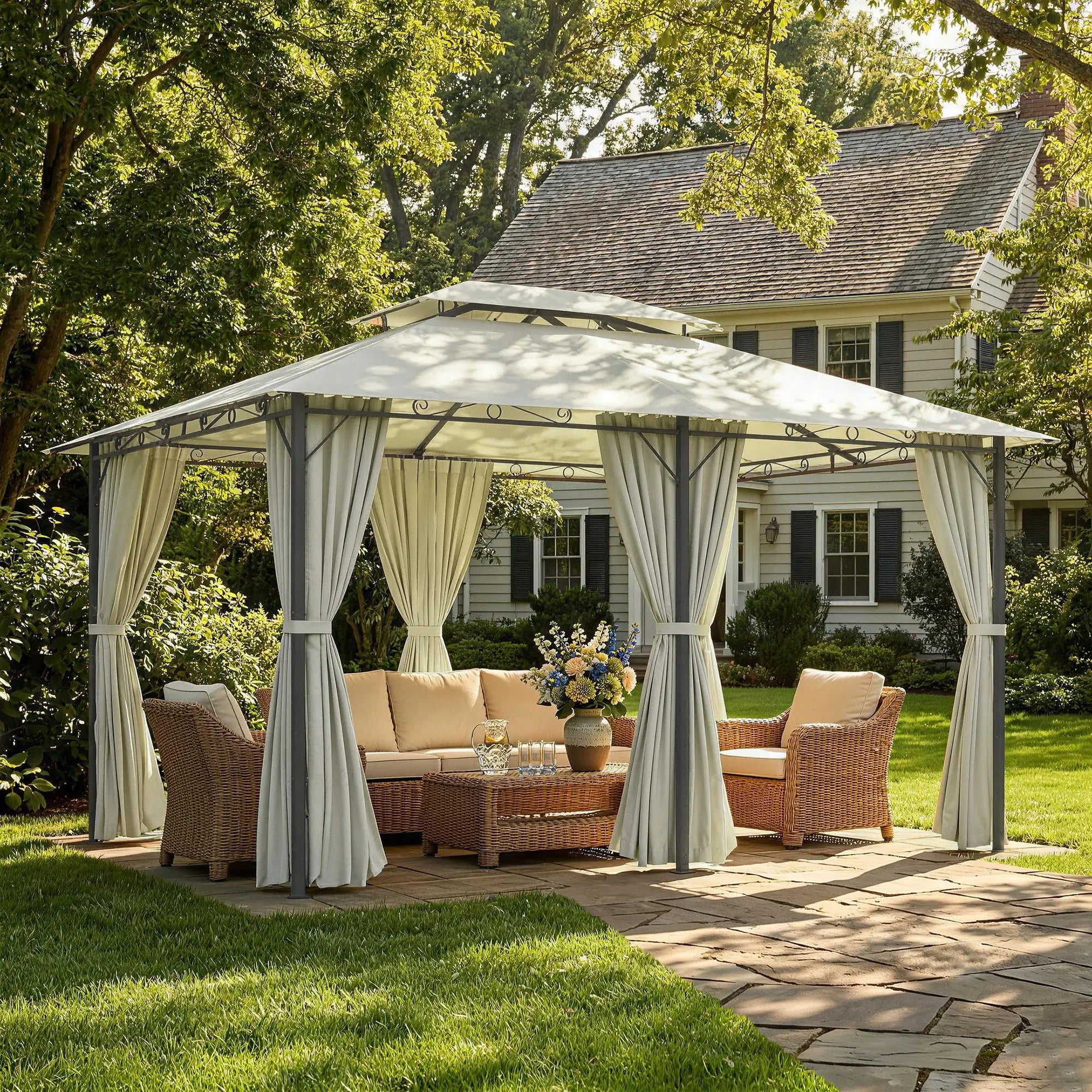 13' X 10' Soft-Top Gazebo With Curtains, Cream White Gazebos at Gallery Canada