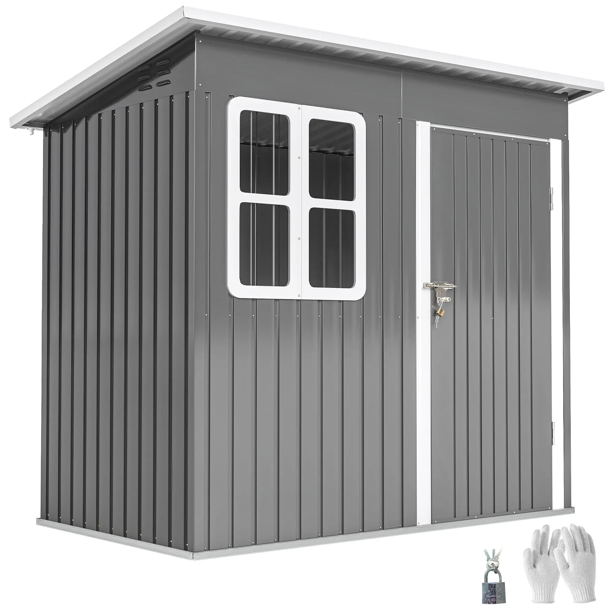 7' x 4' Galvanised Steel Outdoor Storage Shed, Window, Lockable Door, Dark Grey Sheds at Gallery Canada