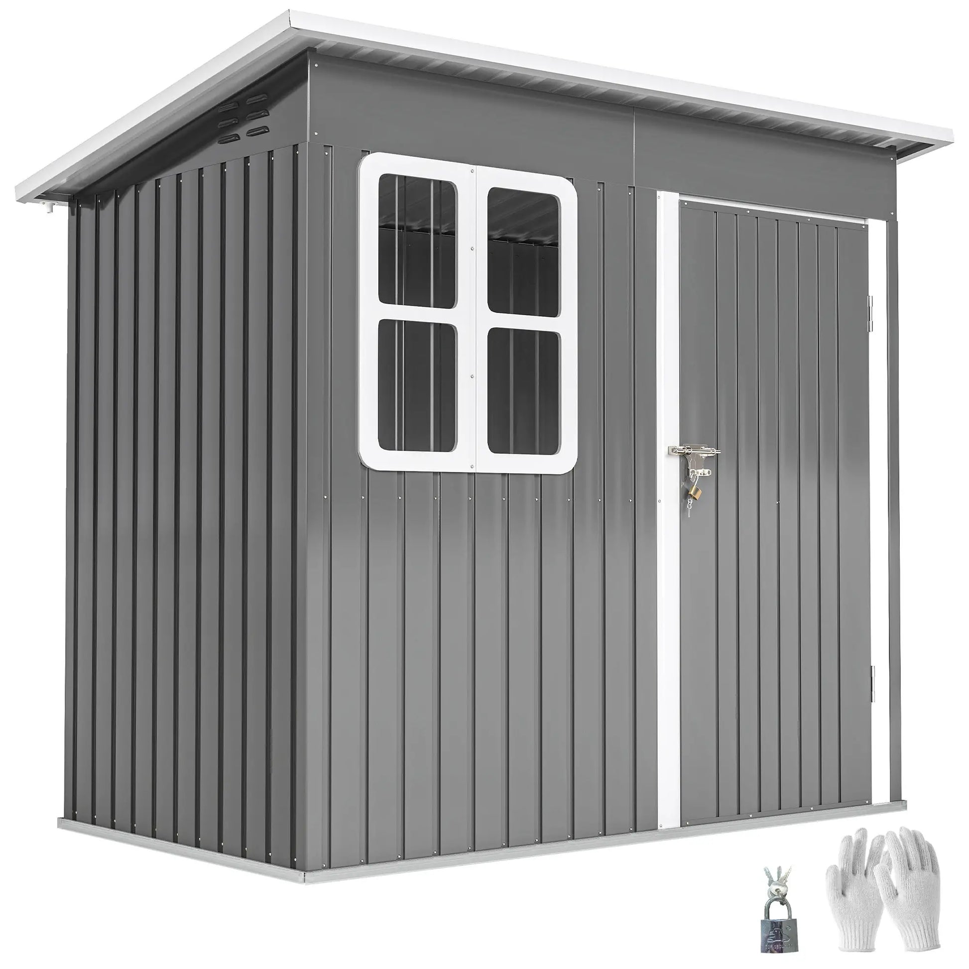 7' x 4' Galvanised Steel Outdoor Storage Shed, Window, Lockable Door, Dark Grey Sheds at Gallery Canada