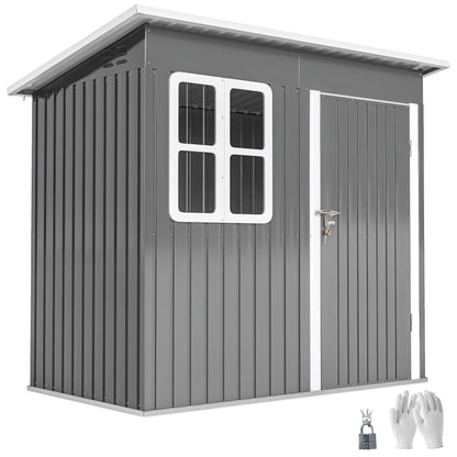 7' x 4' Galvanised Steel Outdoor Storage Shed, Window, Lockable Door, Dark Grey Sheds at Gallery Canada