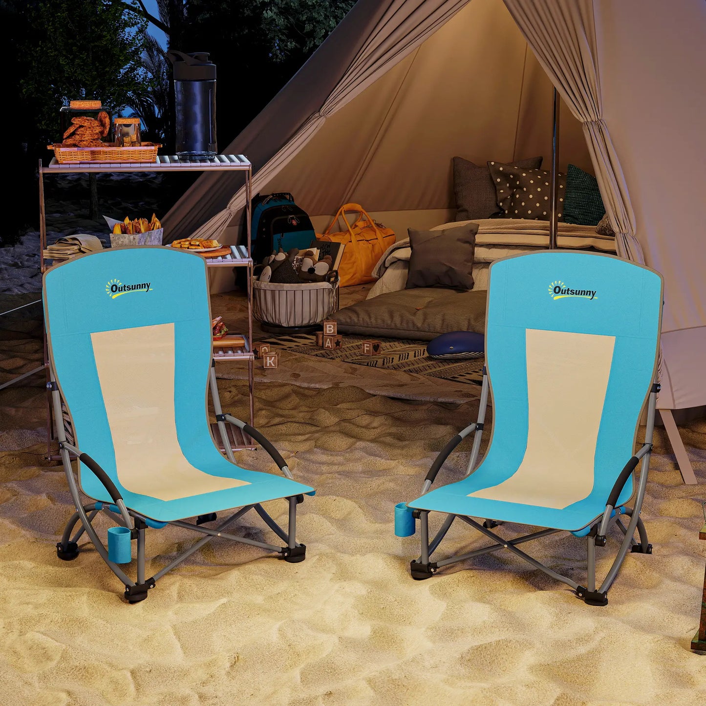 Folding Beach Chairs, Mesh Back, Carry Bag, Cup Holder, 27.6" x 22.8" x 31.1" Picnic Tables & Camping Chairs at Gallery Canada