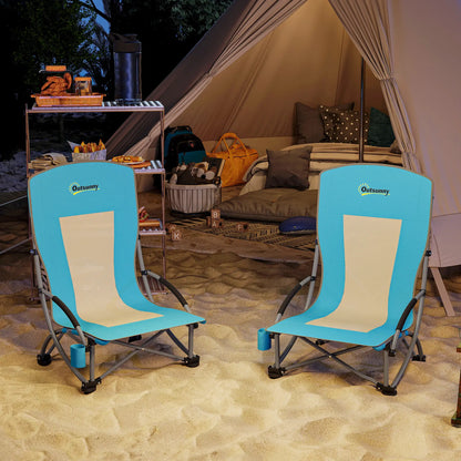Folding Beach Chairs, Mesh Back, Carry Bag, Cup Holder, 27.6" x 22.8" x 31.1" Picnic Tables & Camping Chairs at Gallery Canada