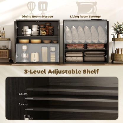 Sideboard Buffet Cabinet Set Of 2, Kitchen Cabinet, Distressed Black Grey