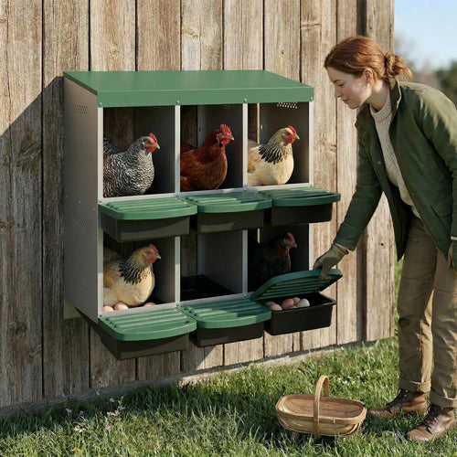 Chicken Nesting Boxes, 6 Compartment Metal Nesting Boxes for Chicken Coop, Egg Laying Boxes with Lid Cover