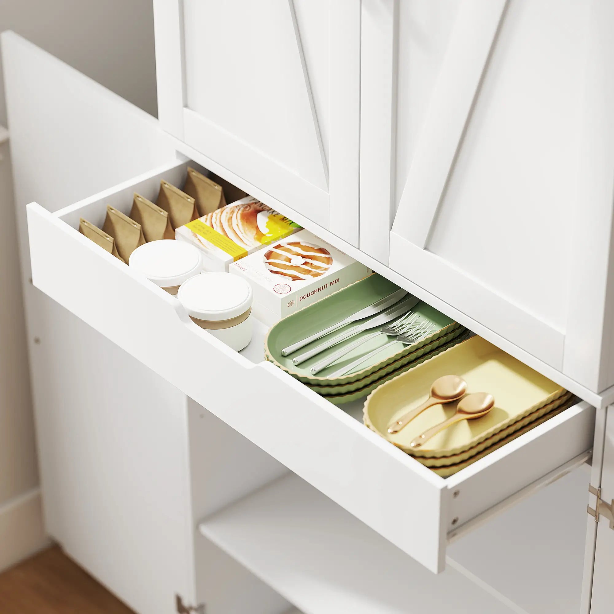 72 Inch Kitchen Pantry Cabinet, Farmhouse Storage with 4 Doors, Drawer, White Kitchen Pantry Cabinets at Gallery Canada