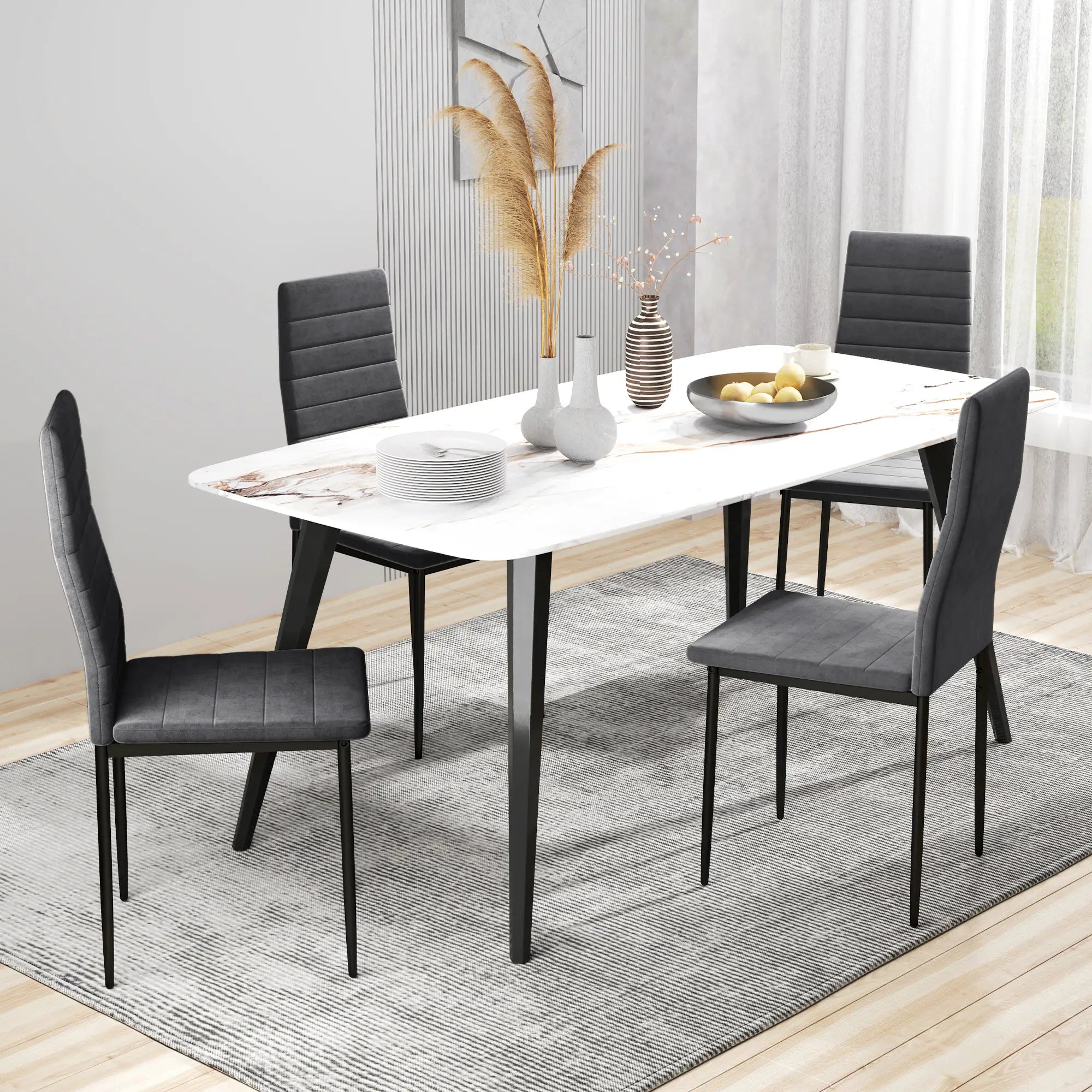 Modern Dining Chairs, Set of 4, High Back Upholstery, Metal Legs, Grey Dining Chairs at Gallery Canada
