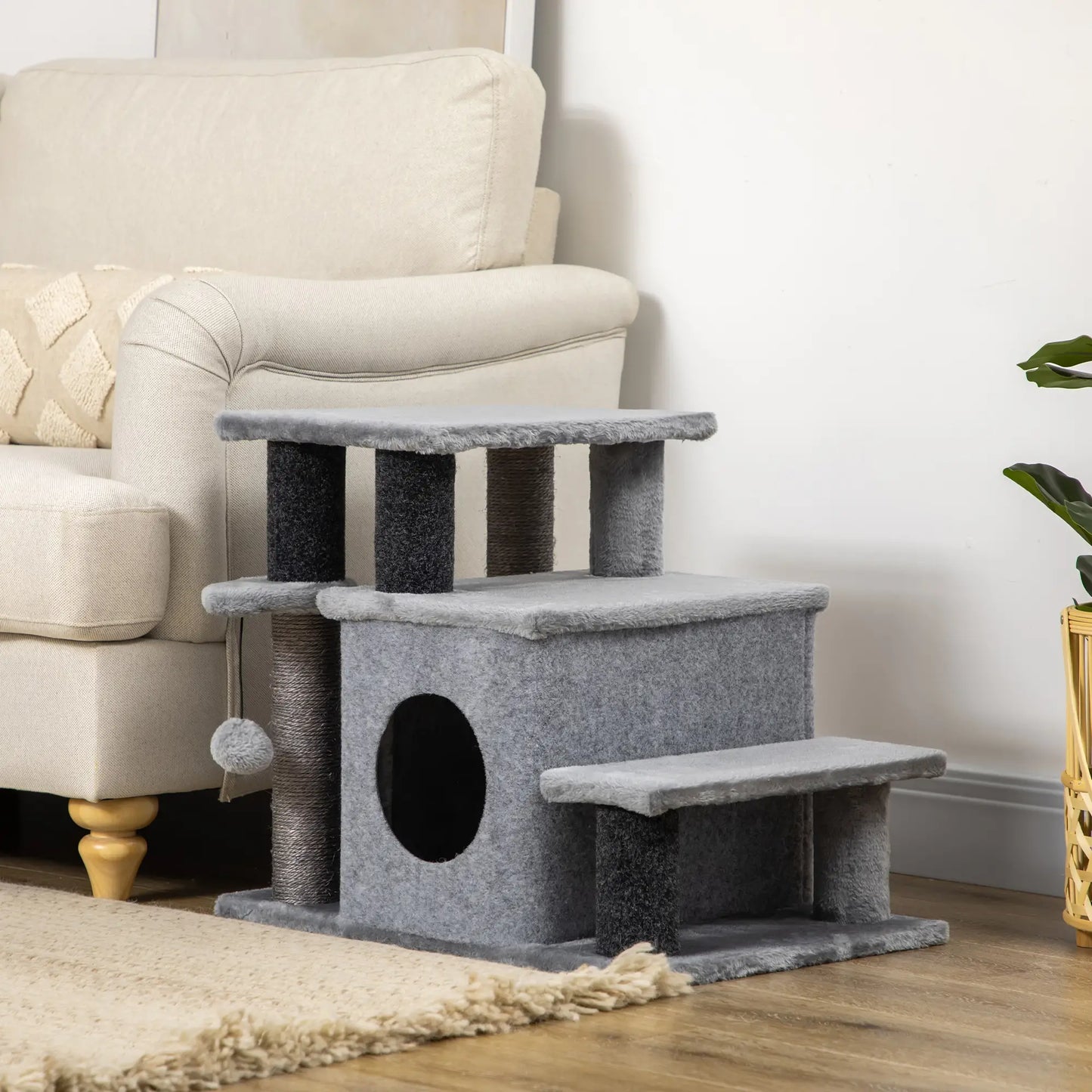 Cat Stairs with Scratching Posts, 23.6" x 15.7" x 26", Grey Dog Stairs at Gallery Canada