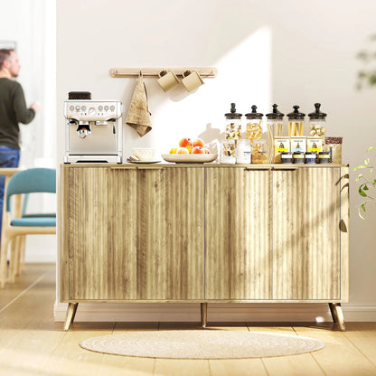 55" Modern Buffet Cabinet, 4 Fluted Doors, 2 Adjustable Shelves, White Storage Cabinets at Gallery Canada