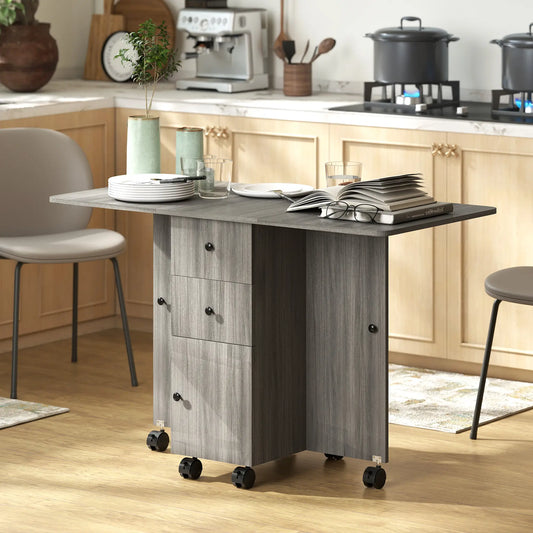 Foldable Dining Table, Rolling Kitchen Table with Storage, Grey Bar Tables & Dining Tables Grey at Gallery Canada