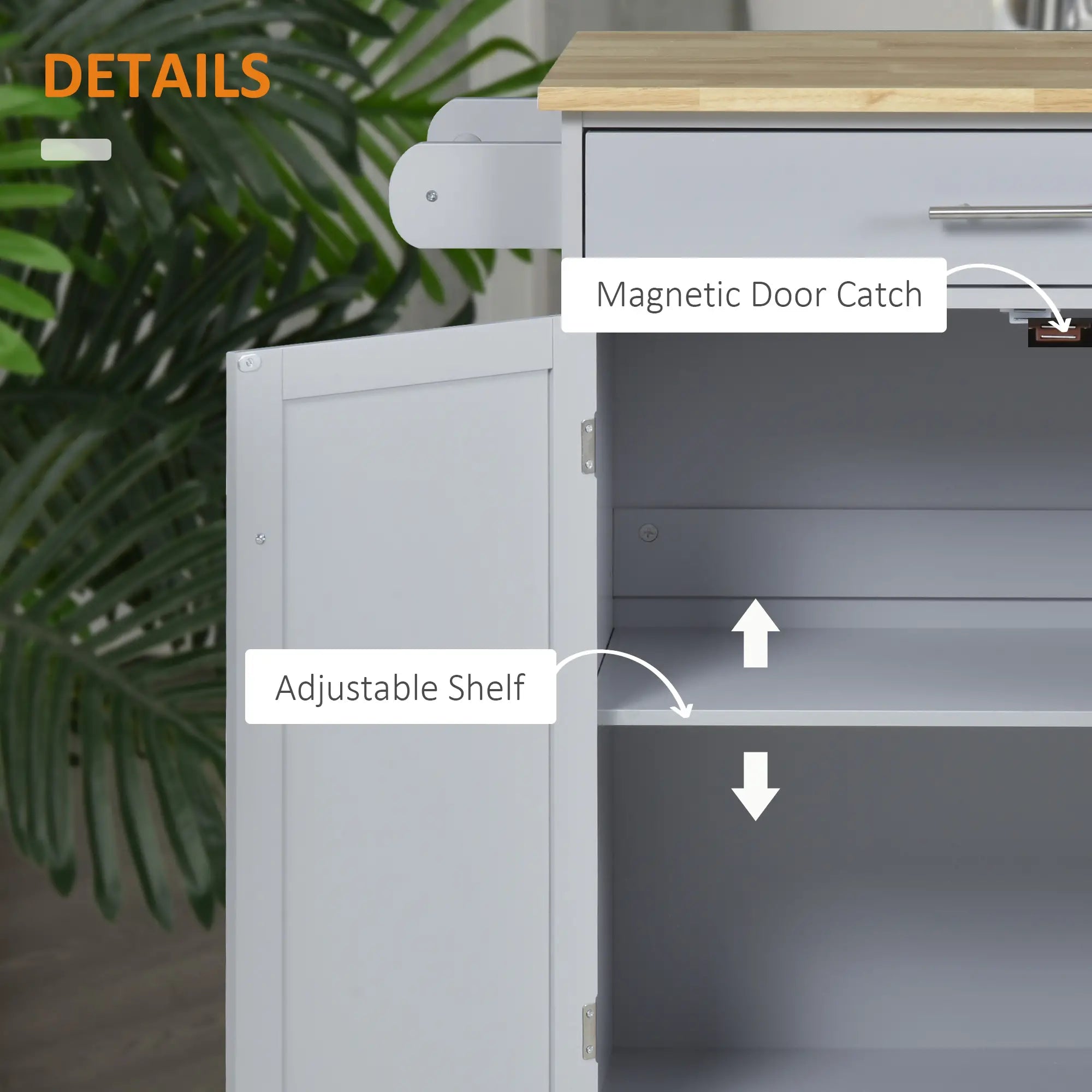 Rolling Kitchen Island Cart, Wood Top, Storage Drawer, Towel Bar, Shelves, Grey Kitchen Islands & Kitchen Carts at Gallery Canada