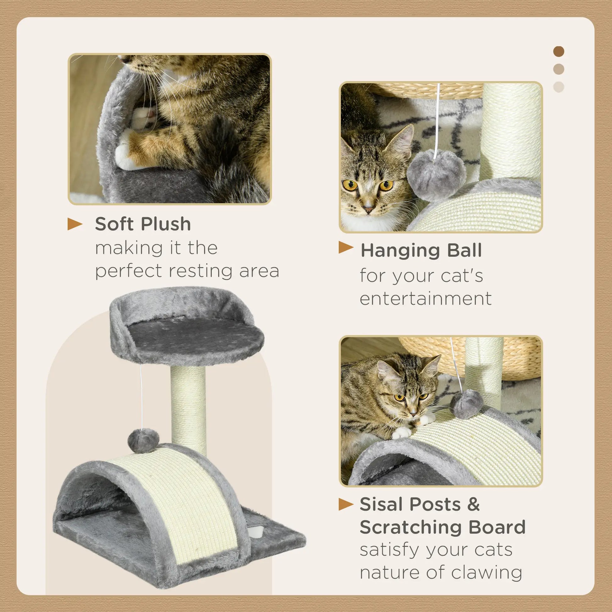 17" Cat Scratching Tree, Kitty House, Kitten Activity Centre, Grey Cat Posts at Gallery Canada