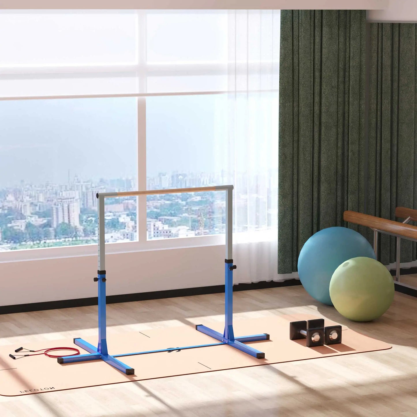 Kids Gymnastics Bar, 13-Level Adjustable Height, Blue Baby Gym & Playmats at Gallery Canada