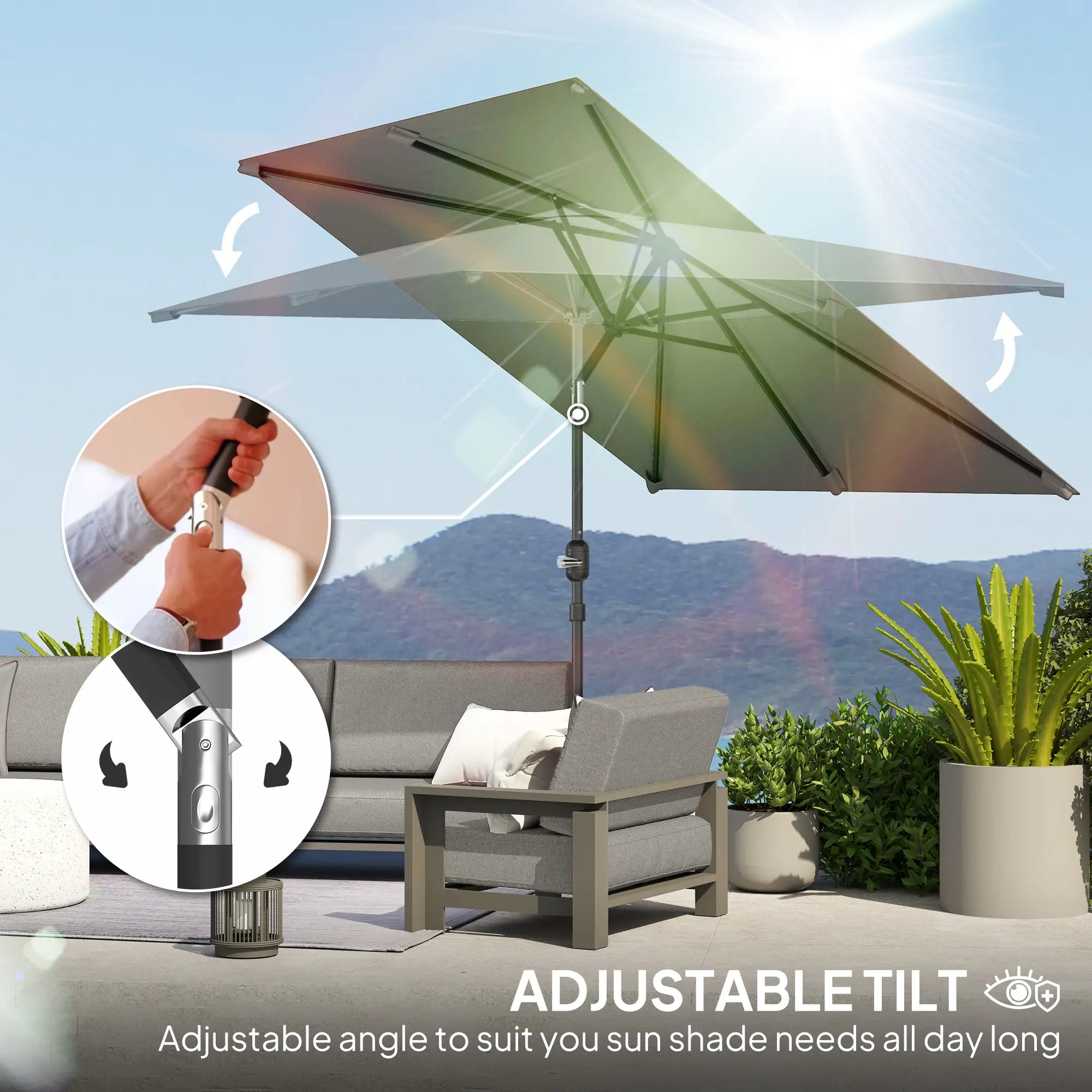 6.5x9.6ft Rectangle Aluminum Patio Umbrella, Outdoor Sunshade, Light Grey Sun Umbrellas at Gallery Canada