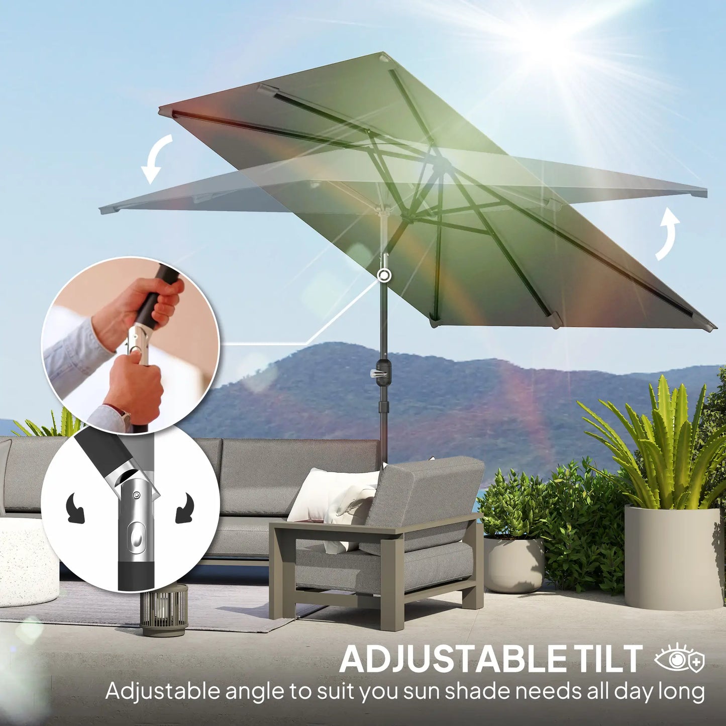6.5x9.6ft Rectangle Aluminum Patio Umbrella, Outdoor Sunshade, Light Grey Sun Umbrellas at Gallery Canada