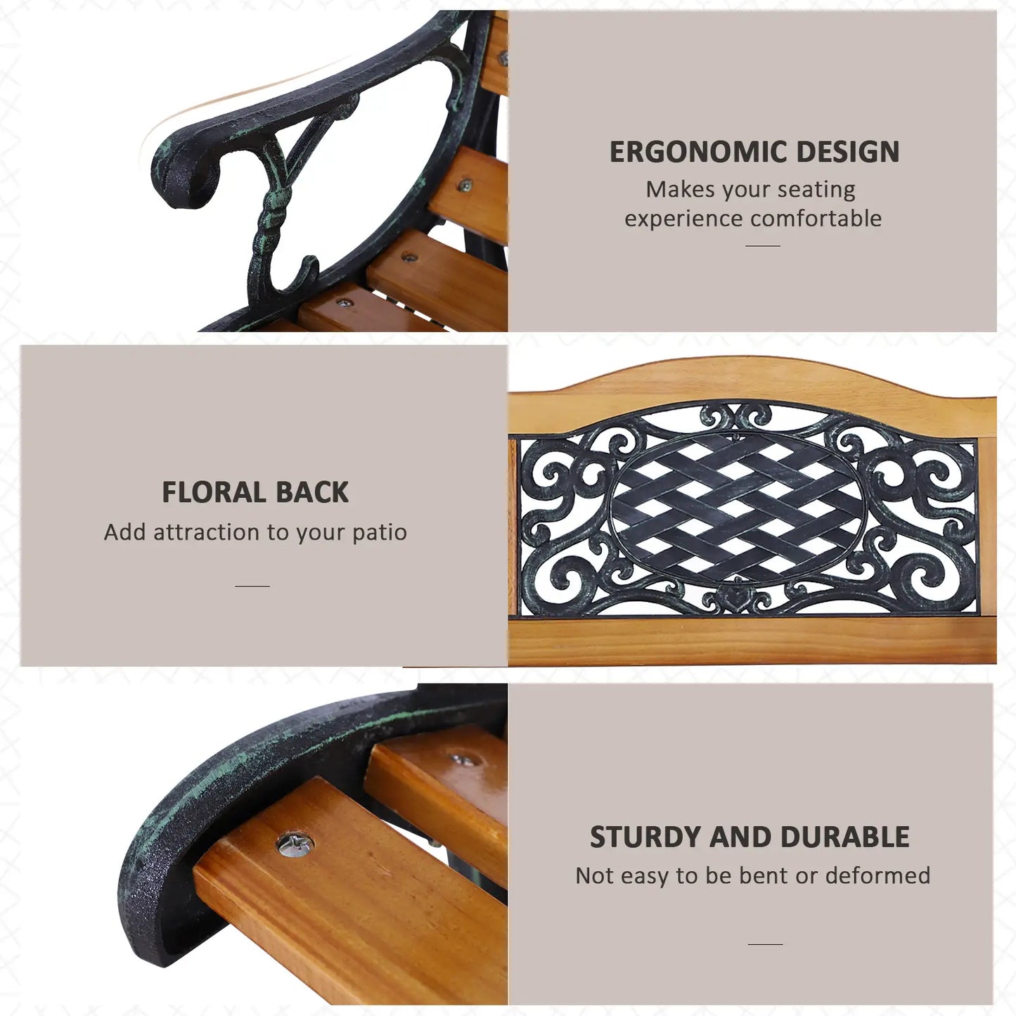 50" Garden Bench, Porch Park Chair, Cast Iron Hardwood Outdoor Benches at Gallery Canada