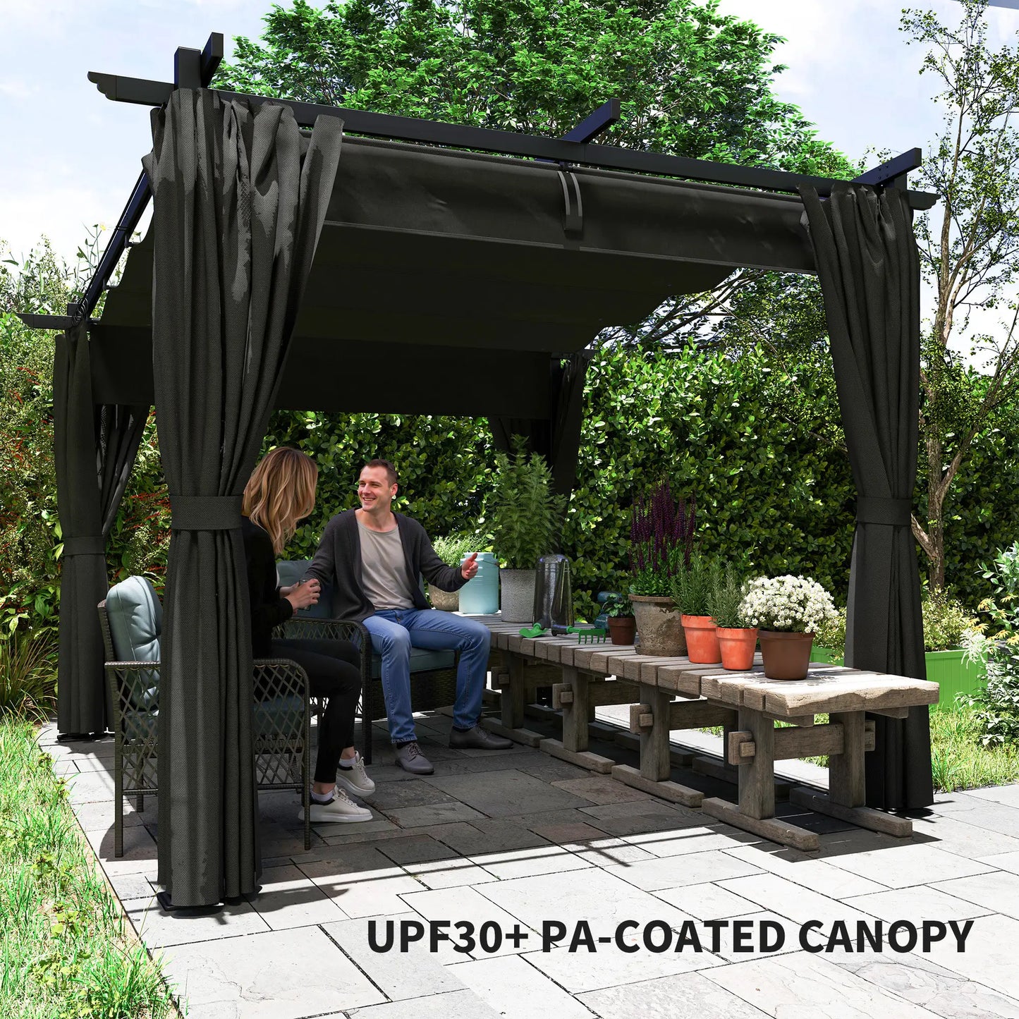 8' x 8.5' Metal Retractable Pergola Canopy With Sidewalls, Outdoor Gazebo Sun Shade Shelter Pergolas at Gallery Canada