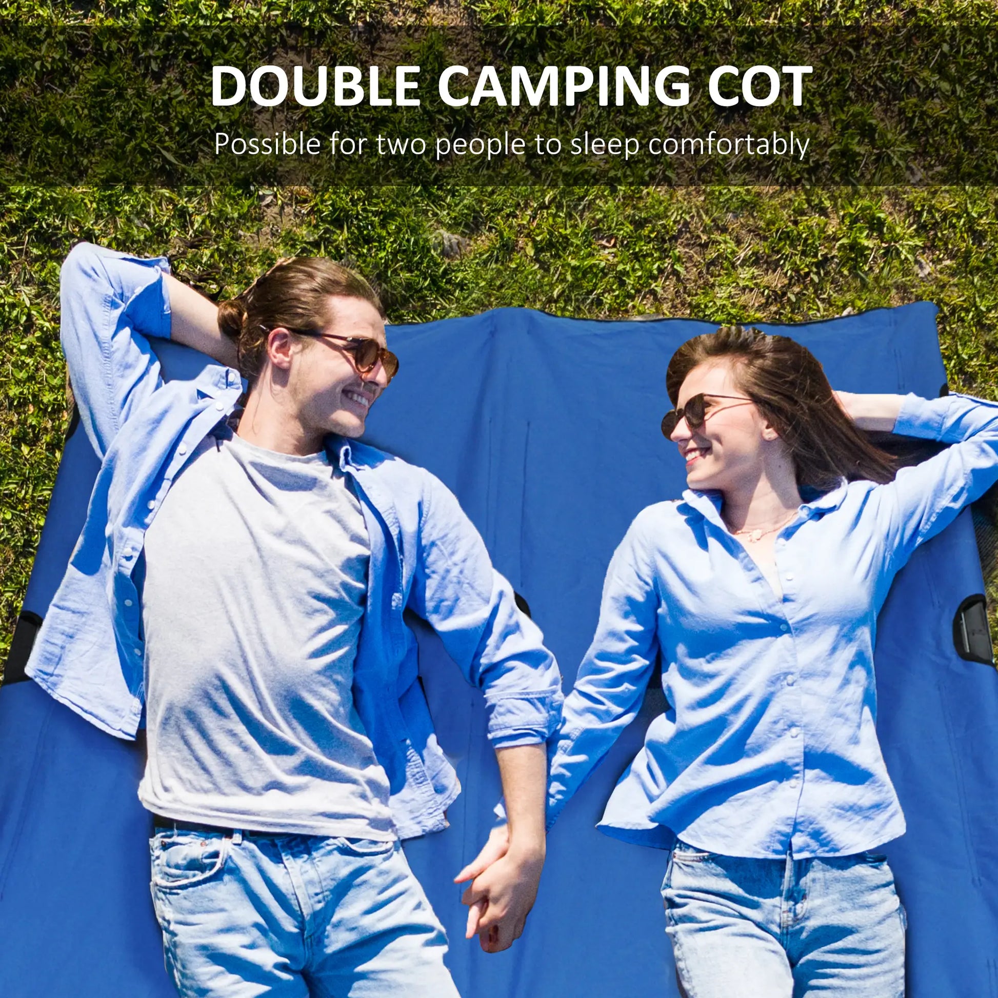76" Two Person Folding Camping Cot, Portable Military Bed, Blue Camping Cots at Gallery Canada
