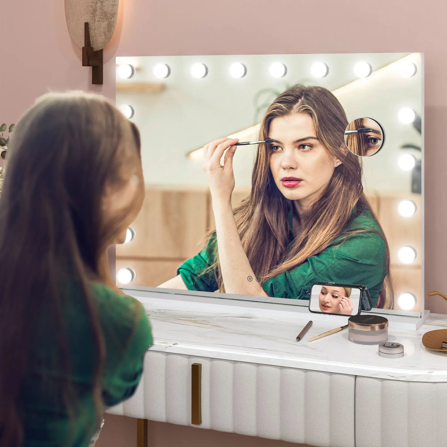 Hollywood Vanity Mirror With Lights, 31.5" x 24.4", White, 3 Colour, 10X Magnifying, USB Port, White Dressing & Vanity Tables at Gallery Canada