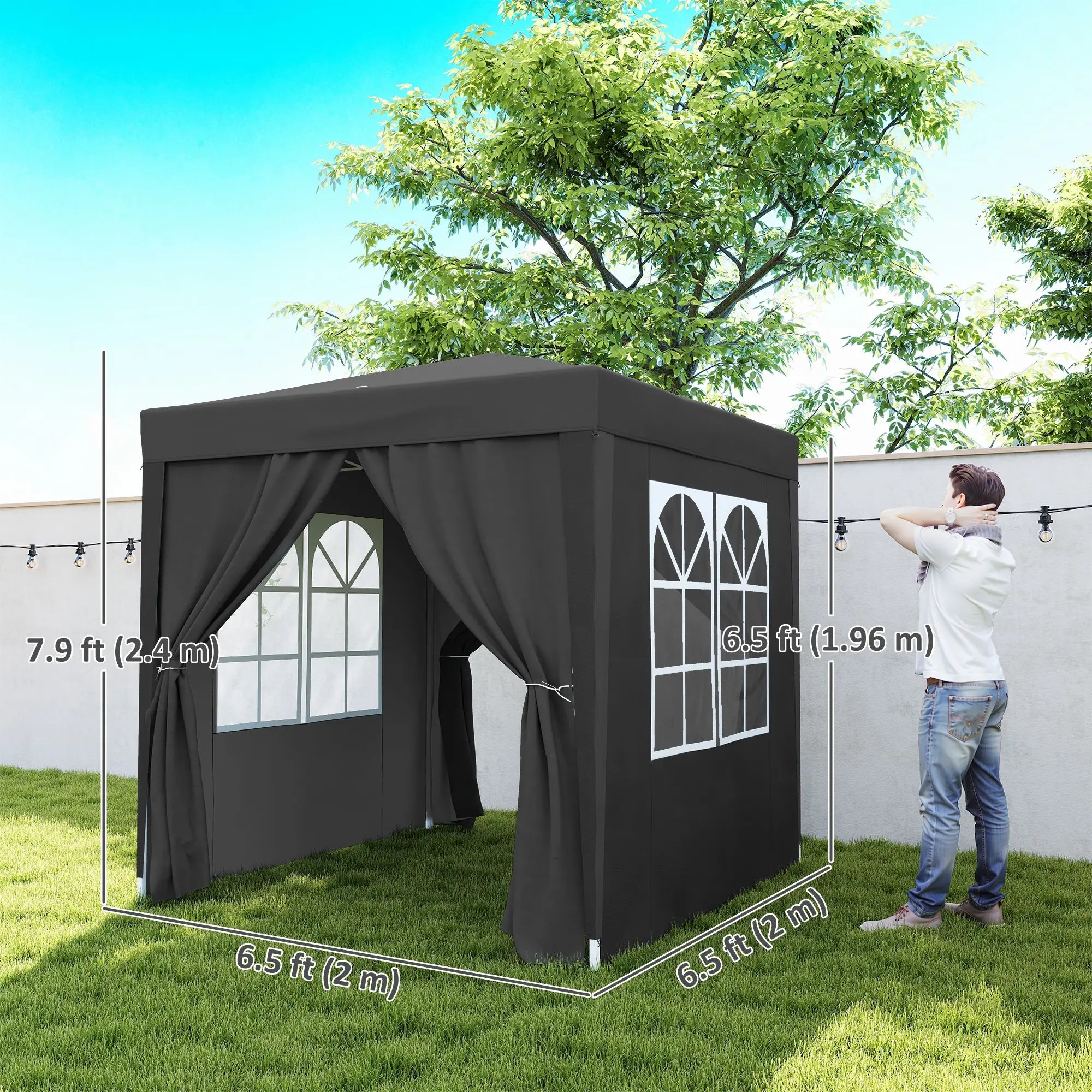 6.6'x6.6' Pop Up Canopy Tent, Instant Sun Shelter, Black Pop Up Canopies at Gallery Canada