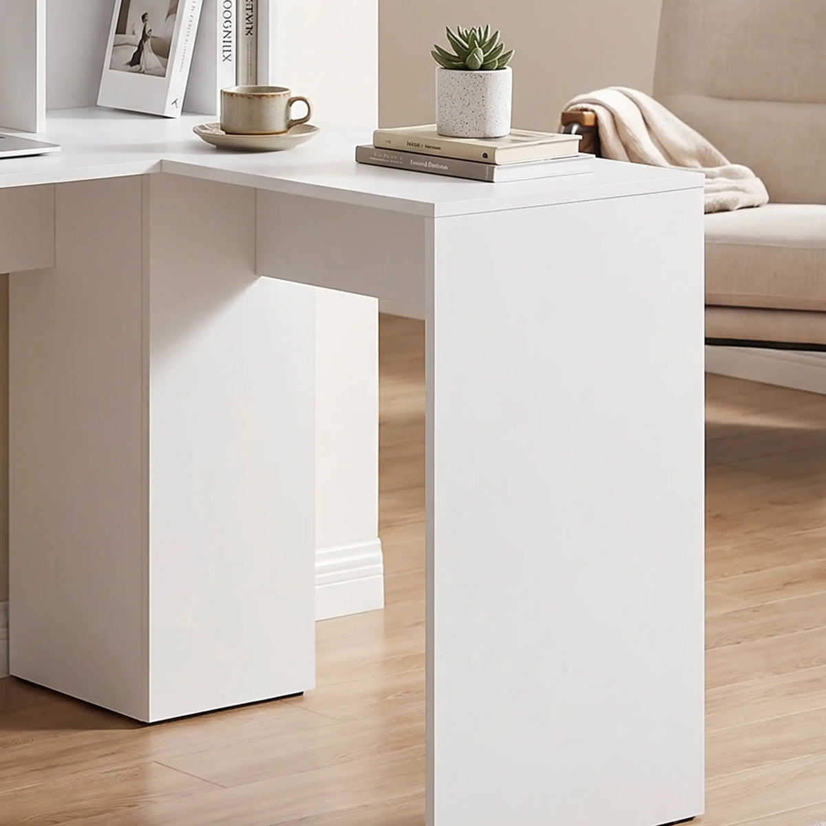 L Shaped Desk, Corner Computer Desk with Storage Shelves, White Writing Desks at Gallery Canada