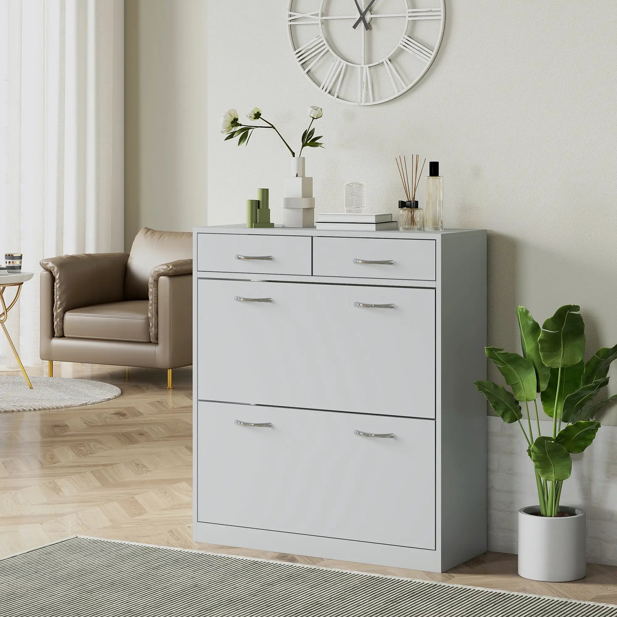 Narrow Shoe Storage, 2 Flip Drawers, Adjustable Shelves, 12 Pairs, Grey Shoe Storage Cabinets & Racks at Gallery Canada