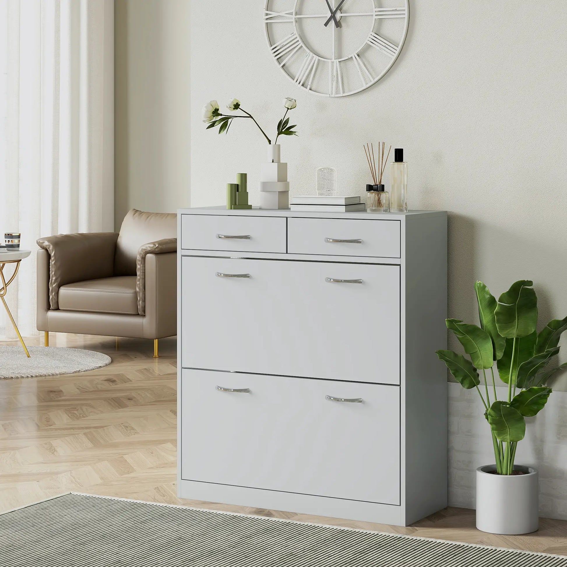 Narrow Shoe Storage, 2 Flip Drawers, Adjustable Shelves, 12 Pairs, Grey Shoe Storage Cabinets & Racks at Gallery Canada