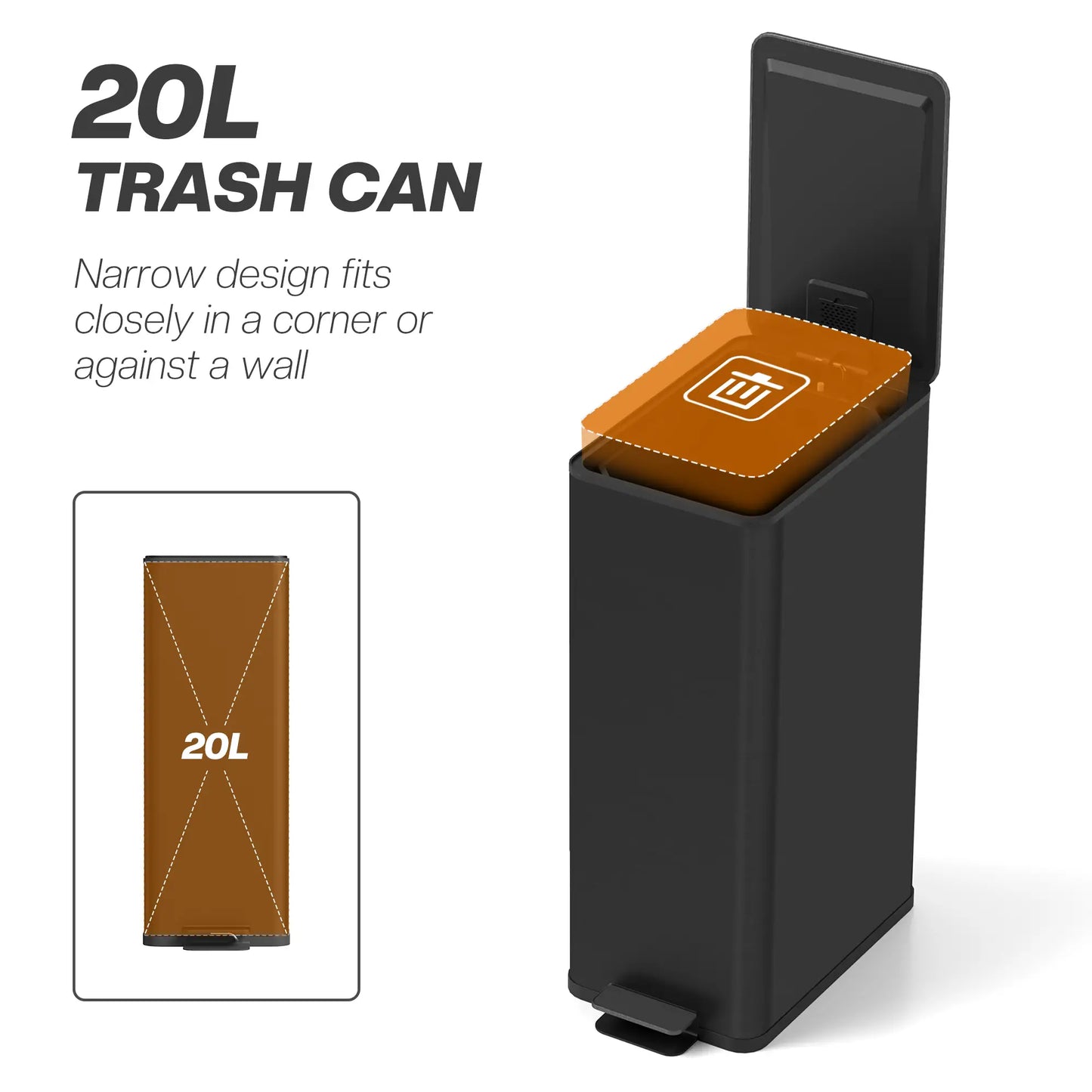 5.3 Gallon Stainless Steel Trash Can, Soft-Close Lid, Foot Pedal, Black Household Supplies at Gallery Canada