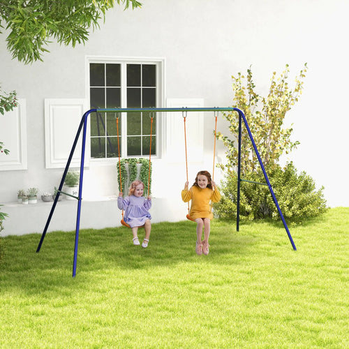 Kids Outdoor Swing Set, Metal Frame, Double Seats, Ages 3-8