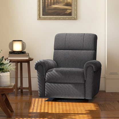 Fabric Recliner Chair, USB Ports, Swivel Rocking Footrest, Dark Grey Single Sofas at Gallery Canada
