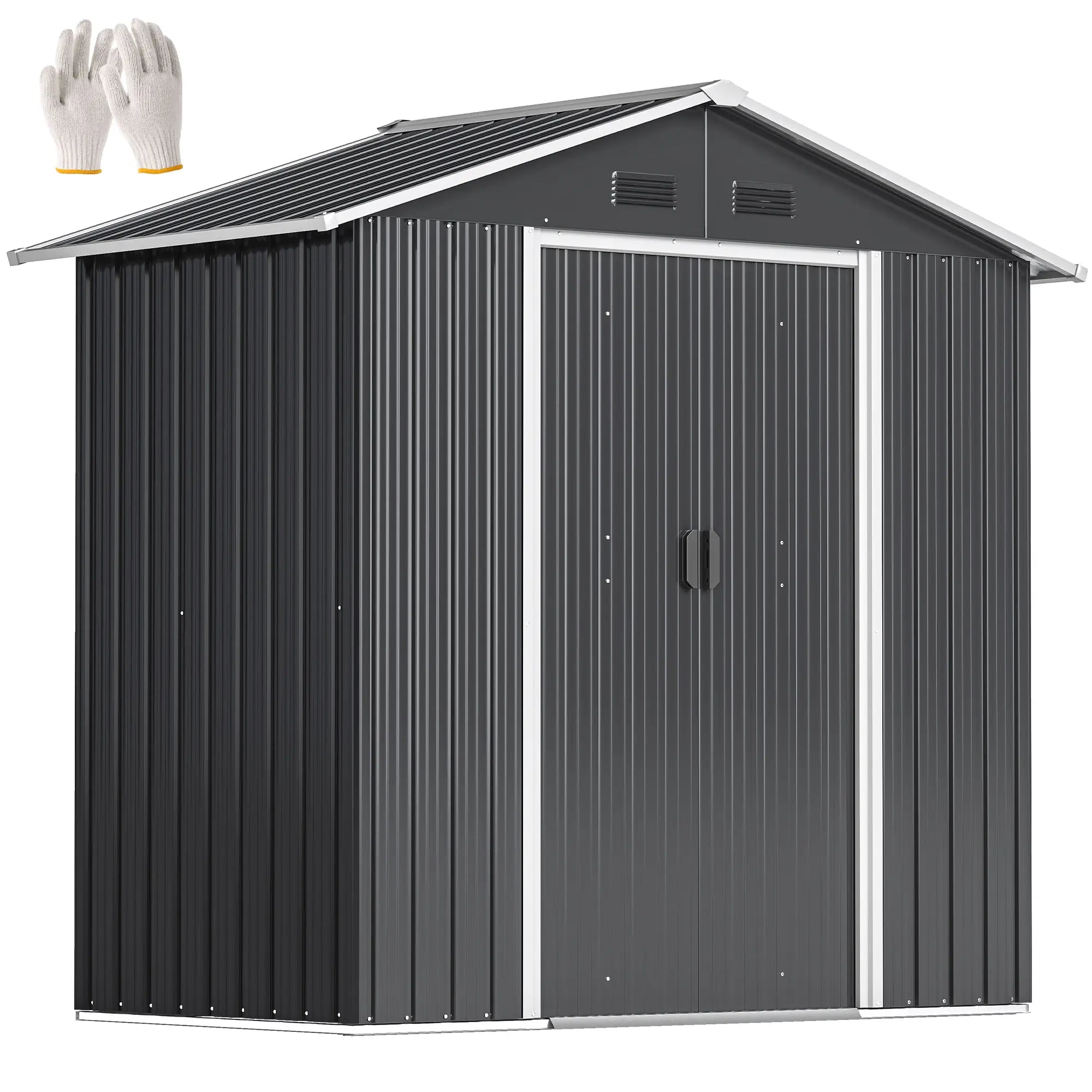 6.5x3.5ft Metal Garden Shed, Outdoor Tool Storage, Double Sliding Doors, Vents, Dark Grey Sheds at Gallery Canada
