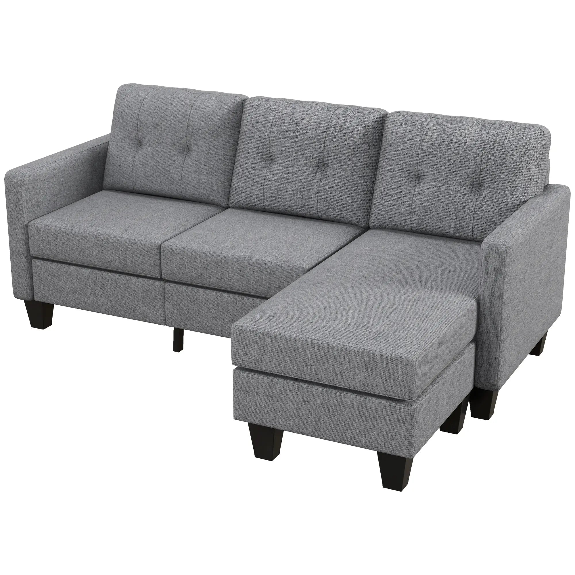L-Shaped Sofa, 3 Seater with Ottoman, Thick Padded Cushion, Light Grey 3-Seater Sofas at Gallery Canada