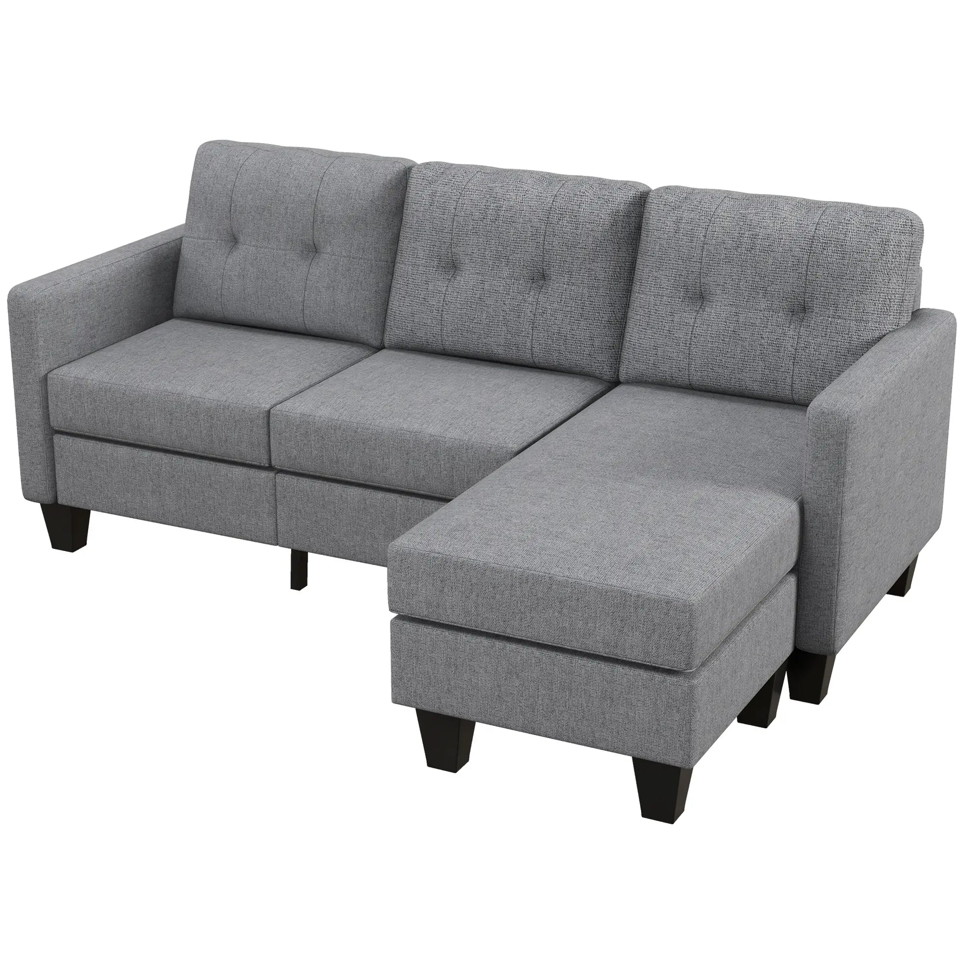 L-Shaped Sofa, 3 Seater with Ottoman, Thick Padded Cushion, Light Grey 3-Seater Sofas at Gallery Canada