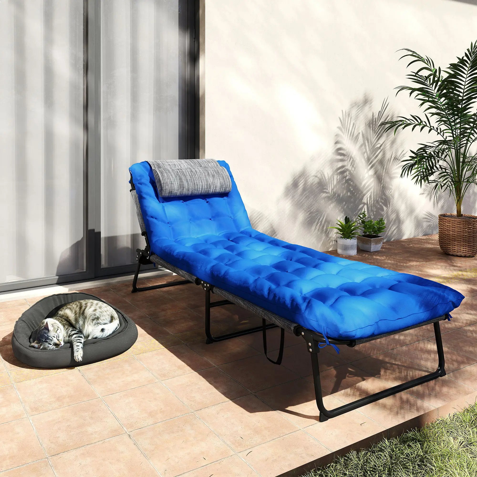 Folding Lounge Chair, 4-Level Reclining Back, Cushion, Blue Lounger Chairs at Gallery Canada