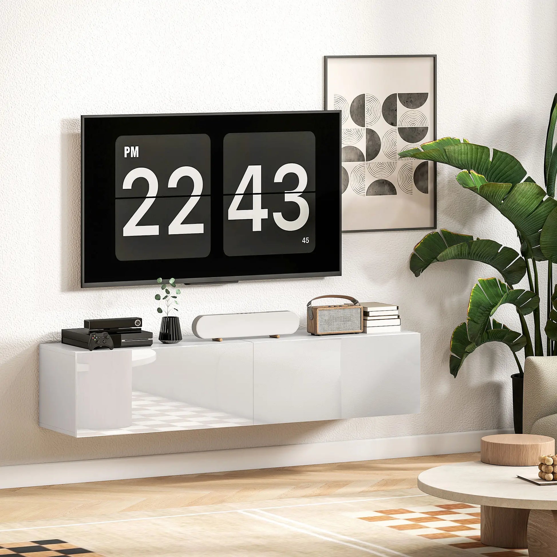 Floating TV Stand, Storage Cupboards for 45, 55, 65in TVs, Wall Mounted, White TV Stands at Gallery Canada