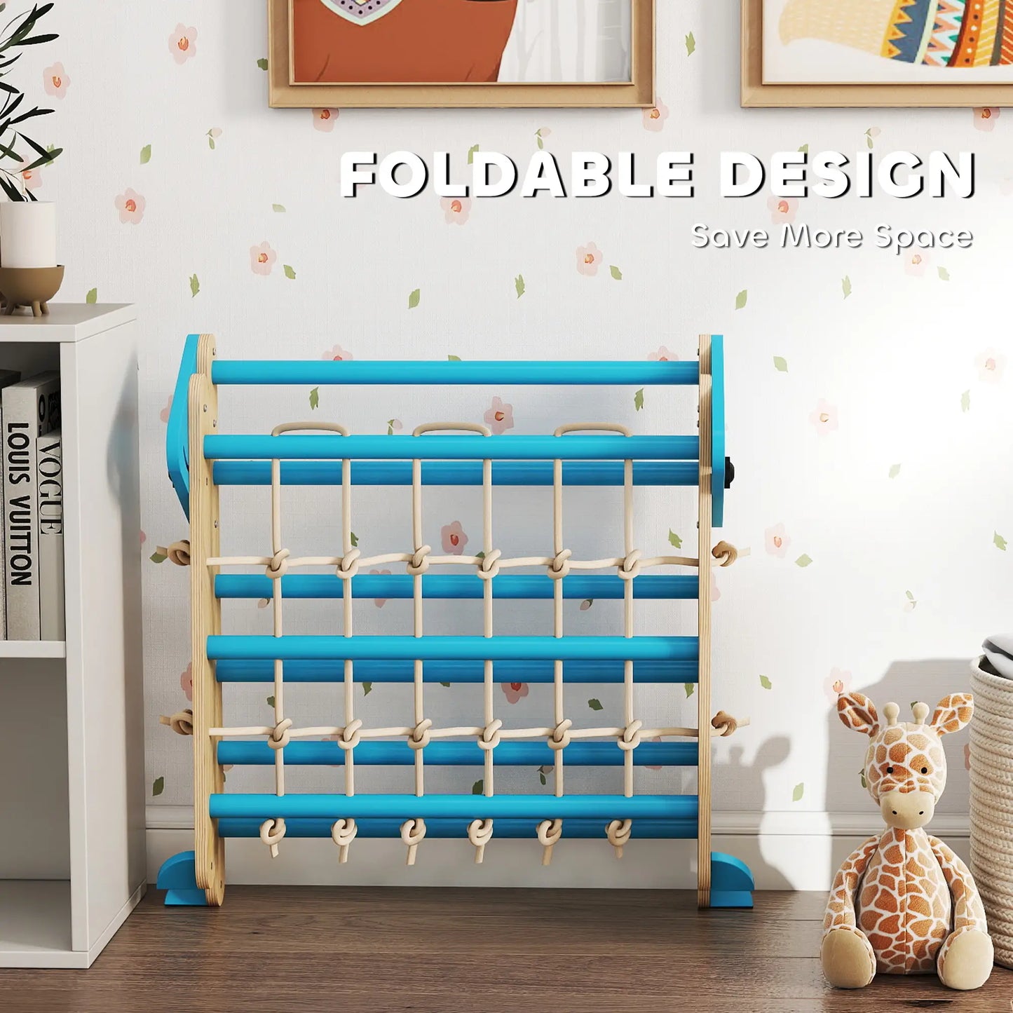 8-in-1 Pikler Triangle Set, Foldable Wooden Climbing Toys, Blue Kids Gym & Playmats at Gallery Canada