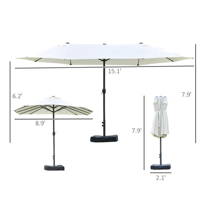 15' Outdoor Patio Umbrella, Twin Canopy Sunshade, Steel Table, Beige Sun Umbrellas at Gallery Canada