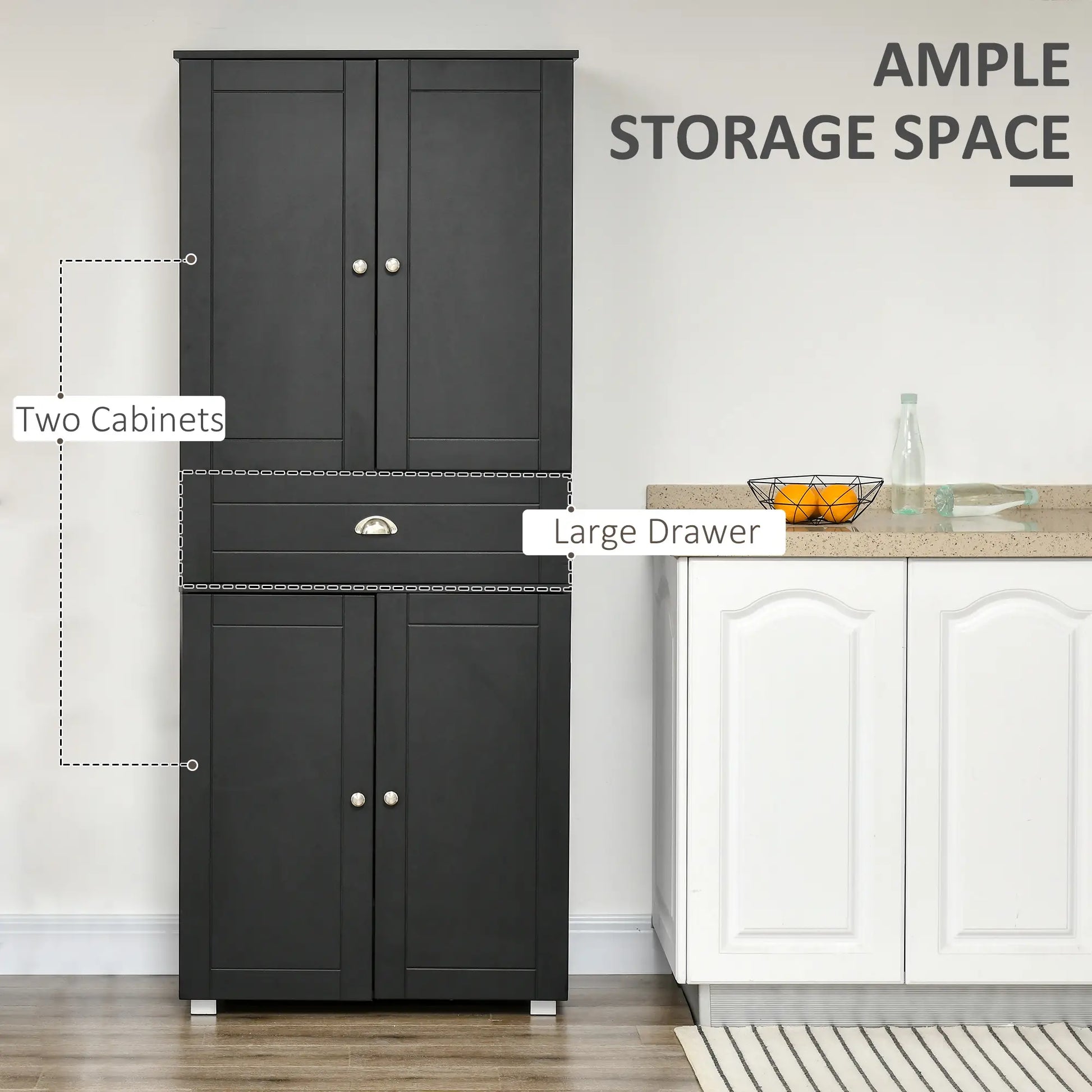 72" Kitchen Pantry Cabinet, 4 Doors, 3 Adjustable Shelves, Black Kitchen Pantry Cabinets at Gallery Canada