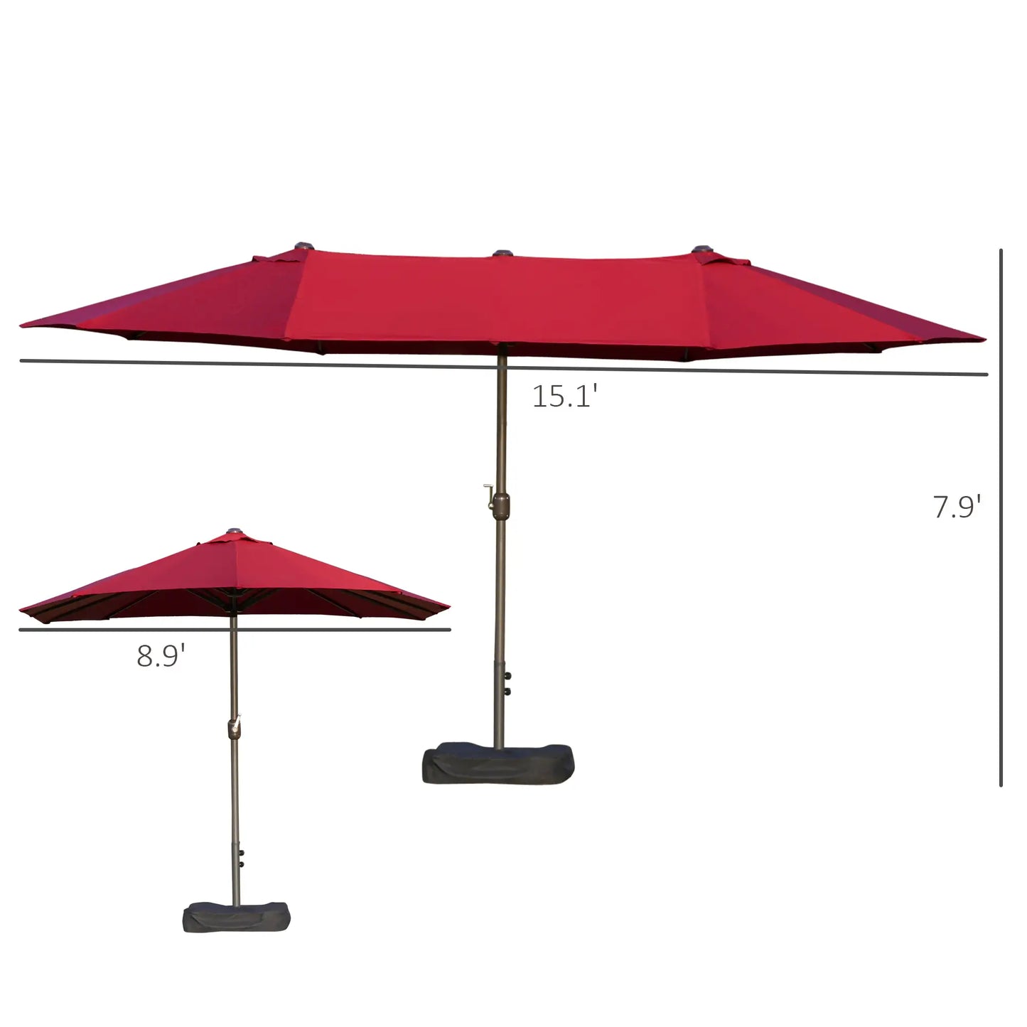 15' Outdoor Patio Umbrella, Twin Canopy Sunshade, Lift Crank, Wine Red Sun Umbrellas at Gallery Canada