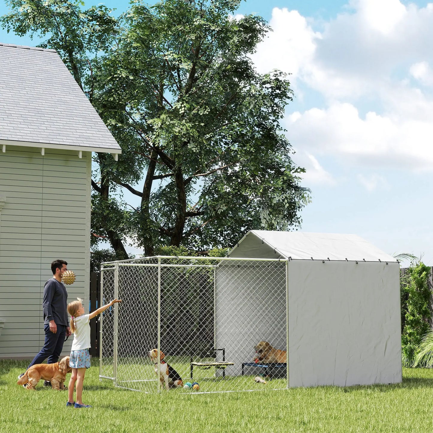 Galvanized Steel Dog Kennel, Waterproof UV-Resistant Cover, 13.1' x 7.5' x 7.5' Houses, Kennels & Pens at Gallery Canada
