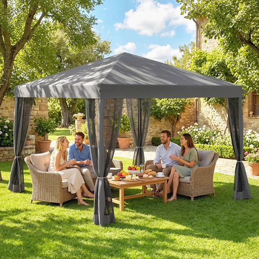 10' x 10' Pop Up Canopy Tent, Foldable With Zipper Mesh Sidewalls, Light Grey Pop Up Canopies Light Grey at Gallery Canada