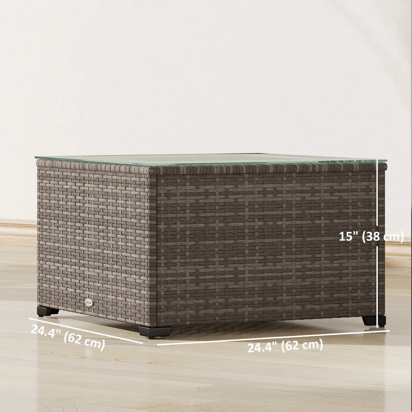24.4" Patio Wicker Coffee Table, PE Rattan With Tempered Glass Top, Black Patio Side Tables at Gallery Canada