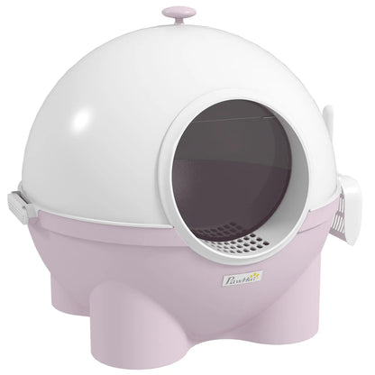 Enclosed Cat Litter Box, Large, with Lid, Scoop, Leak Proof Pedal, Pink Cat Litter Box Enclosures Pink, White at Gallery Canada