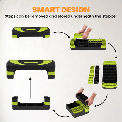 Adjustable Aerobic Stepper, Exercise Step Platform, 4"-6"-8", Green