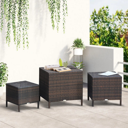 Set Of 3 Wicker Nesting Tables Outdoor Garden, Brown Bistro Sets at Gallery Canada
